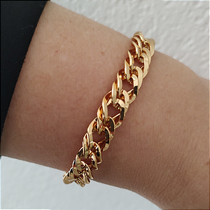 Pulseira correntaria duplo Clarissa folheado em Ouro